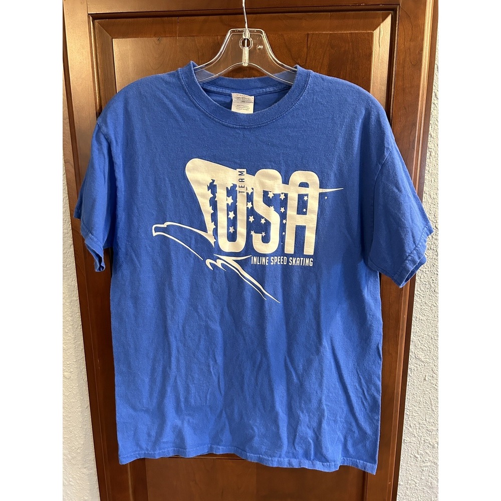 Team USA T Shirt Olympics Inline‎ Speed Skating Pictogram Size Medium Royal Blue